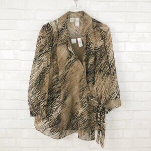 Emma James Animal Print Sheer Wrap Blouse & Brown Sheer Tank Top Size 24W